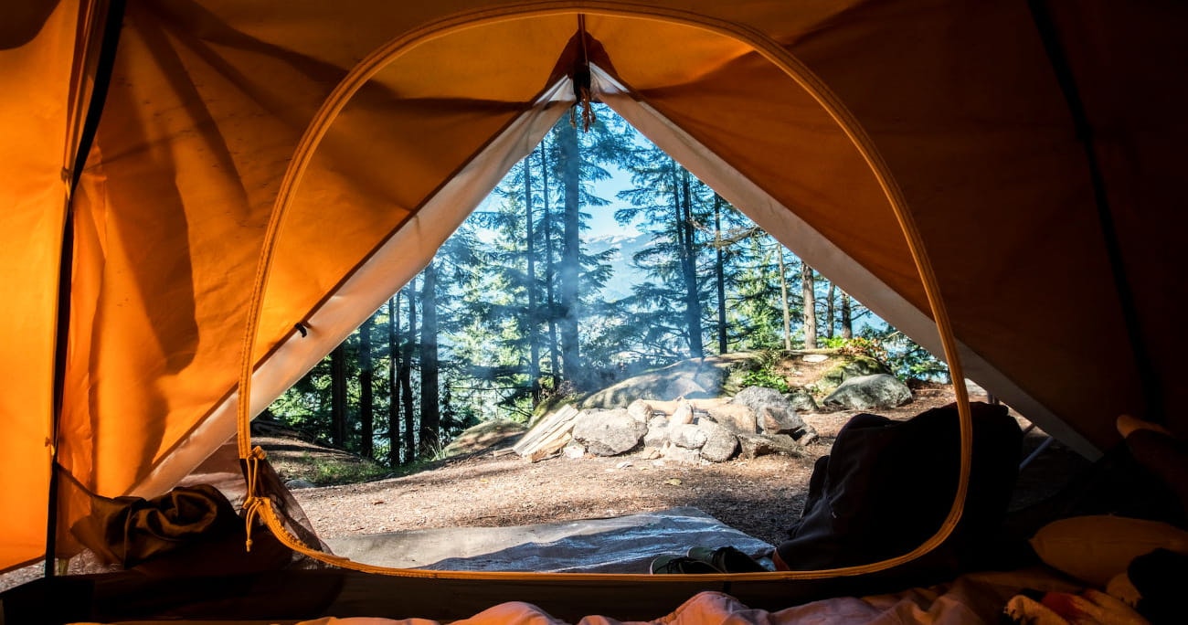 view of the inside of a tent in the woods