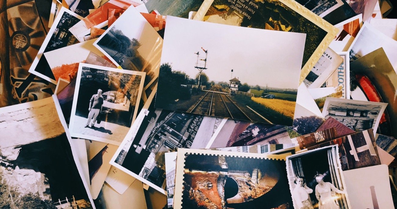 table with old photographs